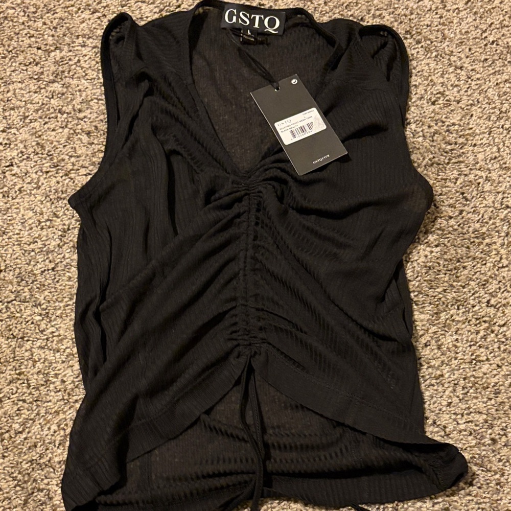 GSTQ Black Ruched Drawstring Tank Top - Picture 4 of 5